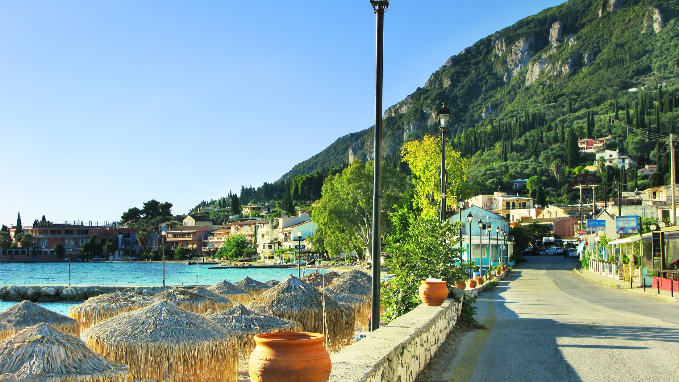 benitses blue lagoon beach coast in the ionian sea landscape on Corfu island