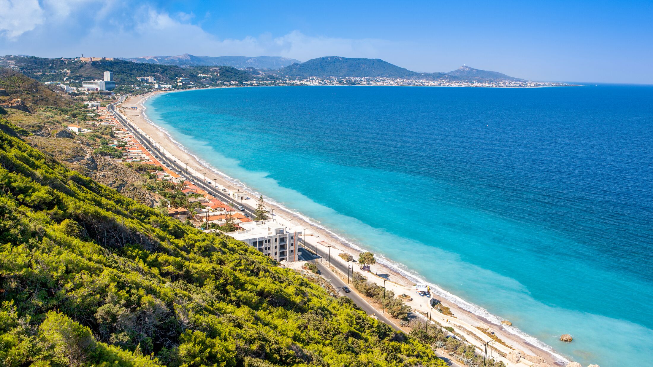 Beautiful Mediterranean landscape of the Ixia coast on the Rhodes island, Greece